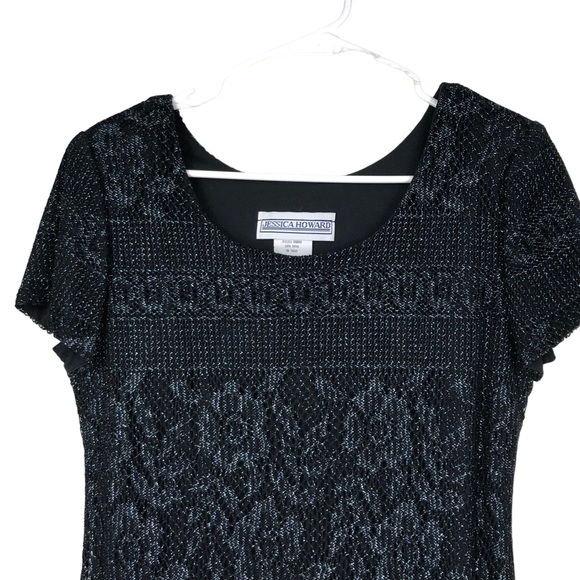 Jessica Howard Vintage 90s Maxi/Formal Dress, Black w/Blue Metallic Thread SZ 10 - Picture 3 of 13